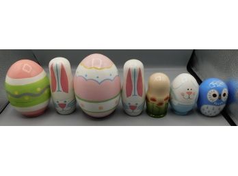 Assorted Lot Of Easter Style Wood Nesting Dolls