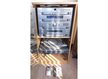 Pressed Board Entertainment Center With Glass Cabinet & Sharp 5 Disc Muti Play Compact Disc Player
