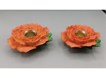 Pair Of Floral Design Candle Stick Holders