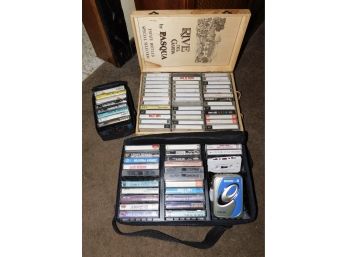 Large Assorted Lot Of Cassettes With Carry Cases And Craig Portable AM/FM Radio