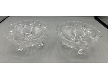 Pair Of Footed Cut Glass Candy Bowls