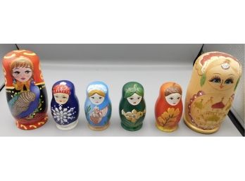 Assorted Lot Of Hand-painted Russian Style Wood Nesting Dolls