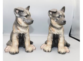 Pair Of Lenox 1994 Hand Painted Porcelain German Shepherd Puppy Figurines
