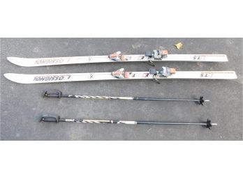 Pair Of Rossignol Sport Stratified Fiberglass STS Series Skis With Pair Of Colt Alloy Ski Poles