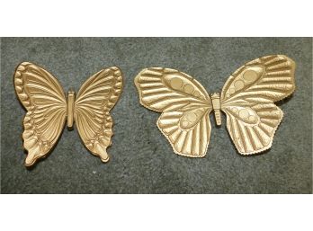 Vintage Pair Of Dart Ind. Gold Tone Plastic Butterfly Wall Decor