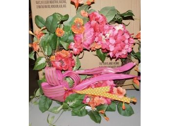 Pink Ribbon Faux Wicker Style Wreath