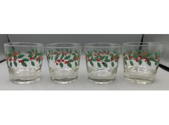 Set Of Holly Pattern Drinking Glasses