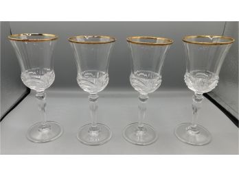 Set Of Royal Crystal Rock Gold Trim Stemmed Glasses