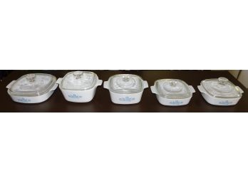 Assorted Lot Of Blue Cornflower Corning Ware With Glass Lids