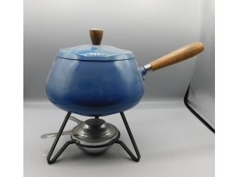 Blue Metal/wood Handle Fondue Pot Set