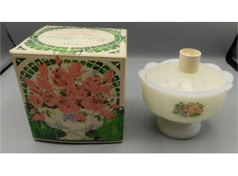 Vintage AVON Hostess Blossoms Footed Milk Glass Soap Holder With Box
