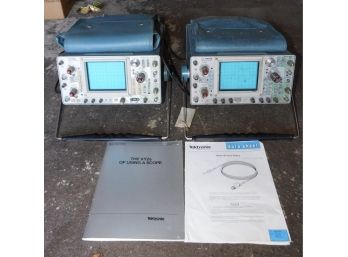 Pair Of Tektronics Vinyl Oscilloscope #495 & #495B With Data Sheet & Manual