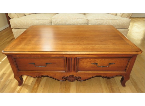 Ethan Allen Wood Coffee Table With 2-storage Drawers