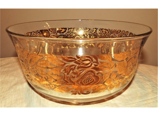 Elegant Gold Leaf Design Glass Bowl With Gold-tone Floral/leaf Design