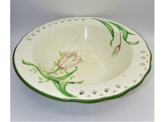 Designed By Brunelli Tulip Floral Bowl With Green Trim
