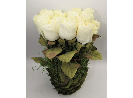 Lovely Artificial Cream Roses With Green Leaf Table Decor