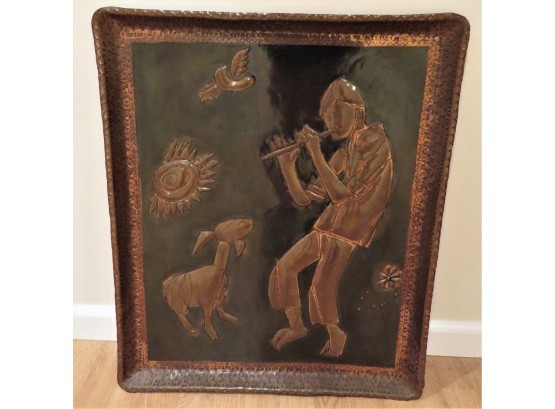 Man Playing Flute Copper Punch Wall Art - Made In Israel