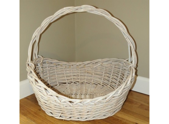 Large White Wicker Handled Basket
