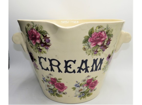 Dual Handled 'cream' Ceramic Floral Roses Pouring Container - Made In England