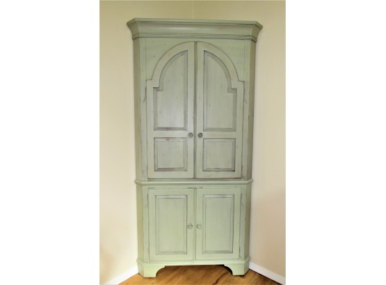 Ethan Allen Light Green Painted Wood 4-door Corner Cabinet