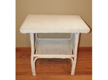White Wicker End Table With Magazine Rack Storage