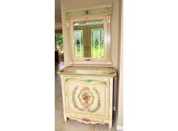 Fabulous Habersham Est. 1972 Floral Painted Cabinet With Matching Wall Mirror