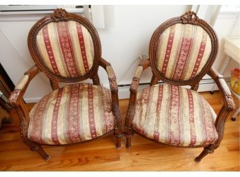Pair Of Antique Upholstered French Oval Back Dining Chairs