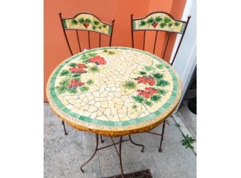 Stunning Vintage Mosaic Design W/ Ceramic Tiled  Table W/ Two Matching Chairs - Tilerod Iron