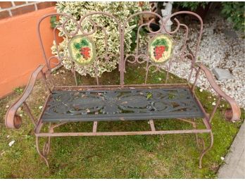 Adorable Antique Iron Bench Ceramic Inlay  - Rusted