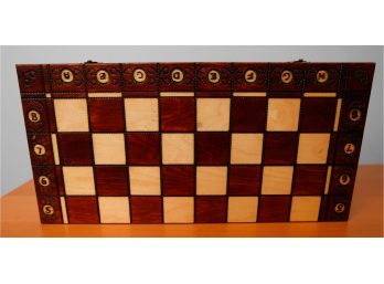 Beautiful Wooden Foldable Chess Set W/ All Pieces Stored Inside
