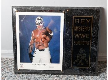 Signed Rey Mysterio Wooden Plaque  - Sports Memorabilia From Wrestling Universe