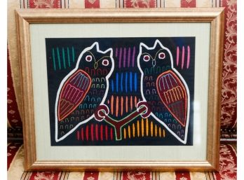 Lot Of 3 Vintage Needlepoint Folk Art Pieces W/ Owls - Maria Elena