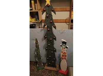 2 Christmas Tree And 1 Snowman Lawn Ornament