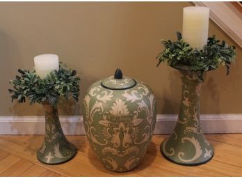 Home Goods Decorative 2 Pillar Candle Holder & Large Urn Set