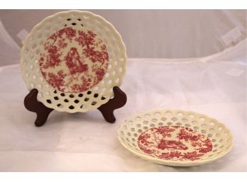 Victorian Printed Plates With Lattice Trim, 2