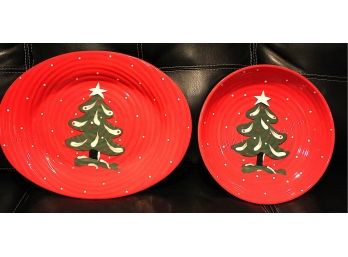 Set Of Painted Christmas Tree Plates