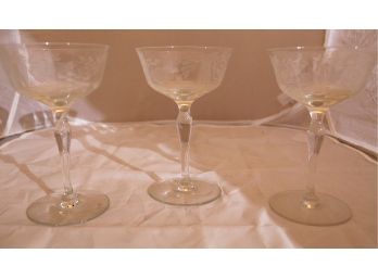 3 Etched Wine Glasses