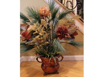 Metal Vase With Faux Flower Arrangement