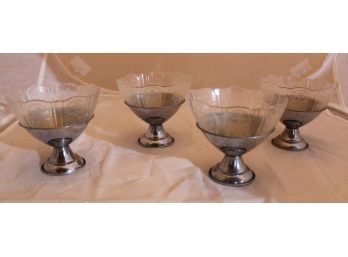 4 MacBeth Evans American Sweetheart Sherbet Glasses With Metal Base