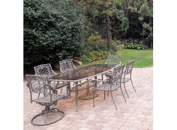 Wrought Iron Glass Top Patio Table And 6 Chairs