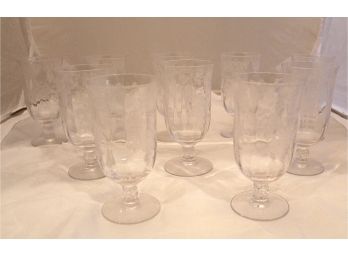 Fostoria Crystal Glassware With Etched Flowers, 10