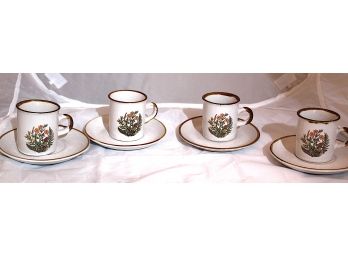 Floral Print Ceramic Coffee Cups & Saucers, Set Of 4