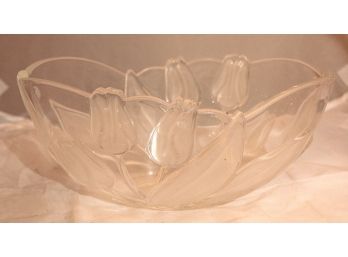 Oval Floral Glass Serving Bowl