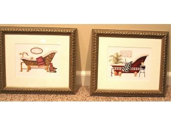 Pair Of Framed Antique Bathtub Prints