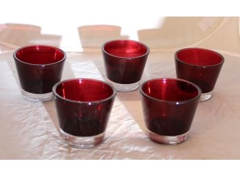 Red Glass Votive Candle Holders, Set Of 5