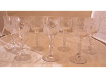 Fostoria Etched Wine Glasses, 7