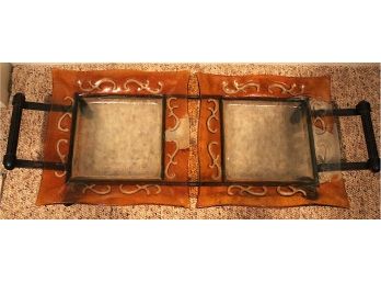 2 Glass Trays With Serving Holder