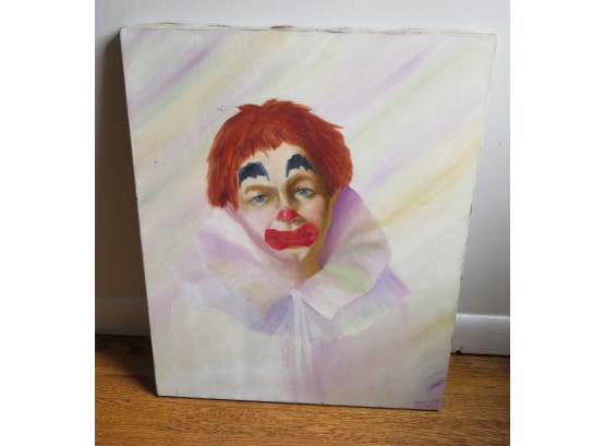 Striking Clown Painting On Canvas - Signed JAR - 1967