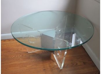 Mid-Century Modern Style Glass Table W/ Acrylic Base - H16' X 36' In Diameter