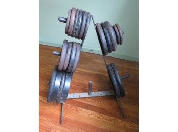 Large Lot Of Assorted Weights W/ Stand Included